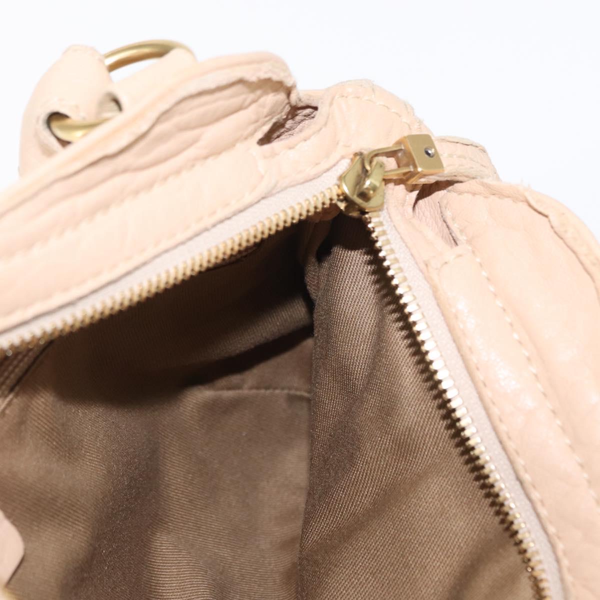 Salvatore Ferragamo Gancini Hand Bag Leather Beige Gold Auth BA8692