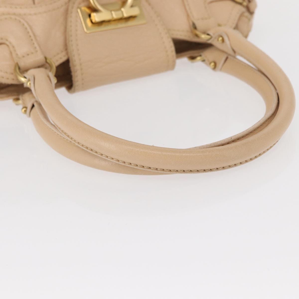 Salvatore Ferragamo Gancini Hand Bag Leather Beige Gold Auth BA8692