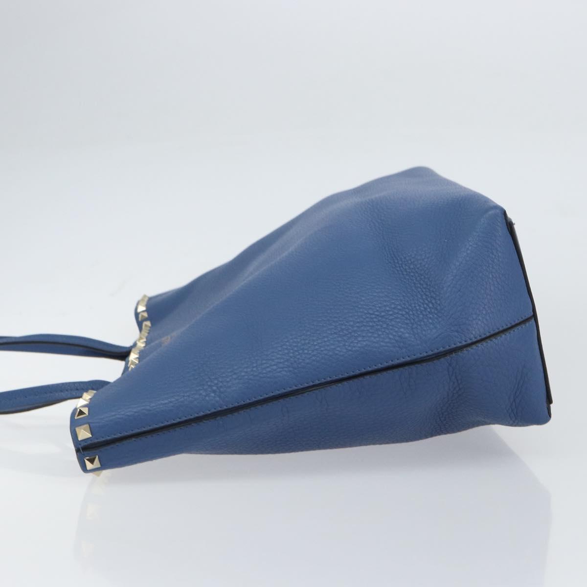 VALENTINO Studs Tote Bag Leather Blue Silver Auth BA8693