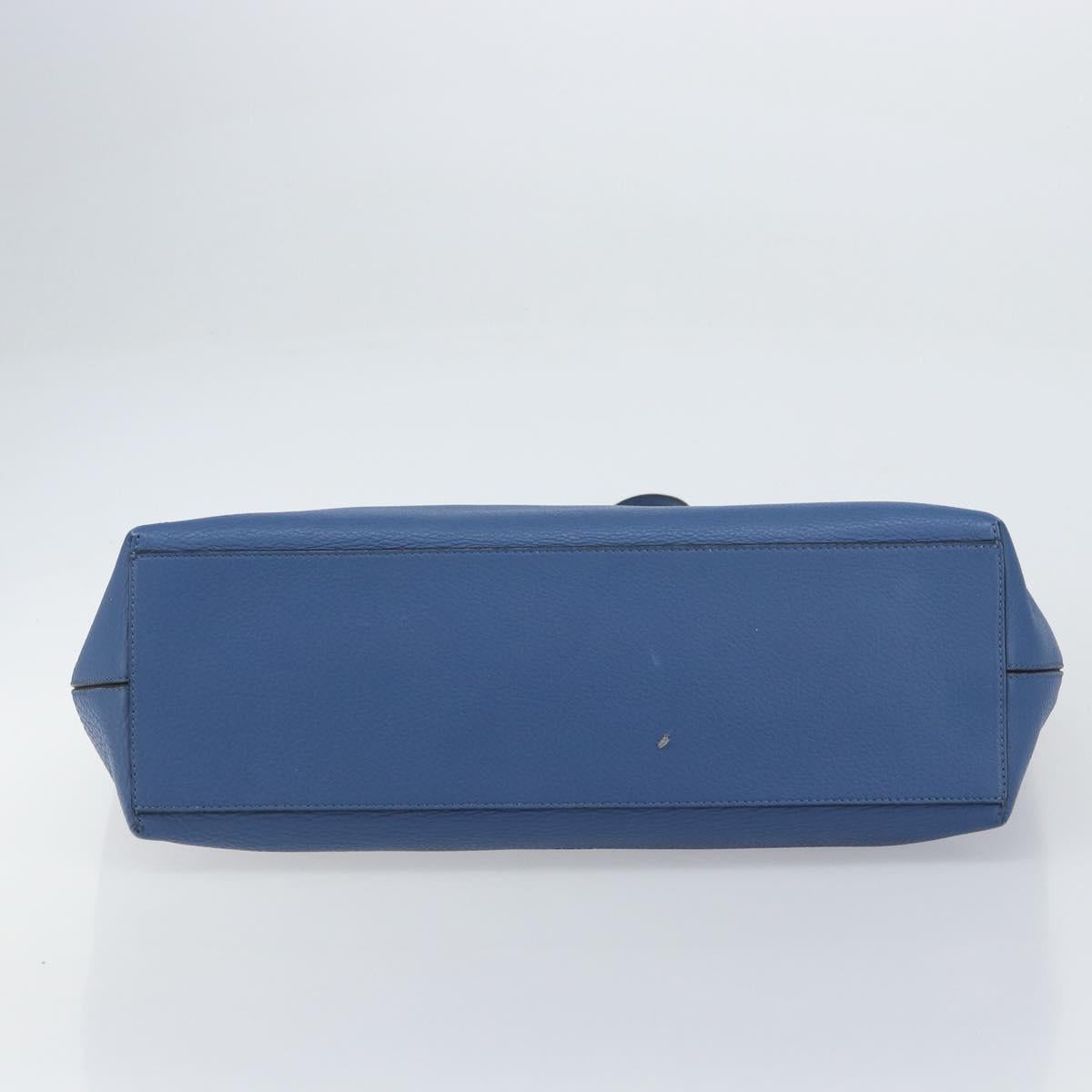 VALENTINO Studs Tote Bag Leather Blue Silver Auth BA8693