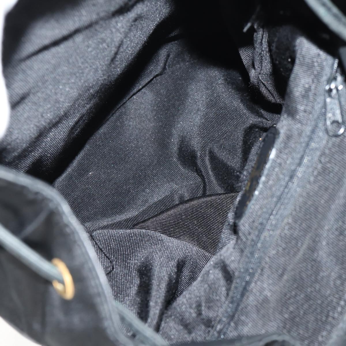 VALENTINO Backpack Nylon Leather Black Gold Auth BA8694