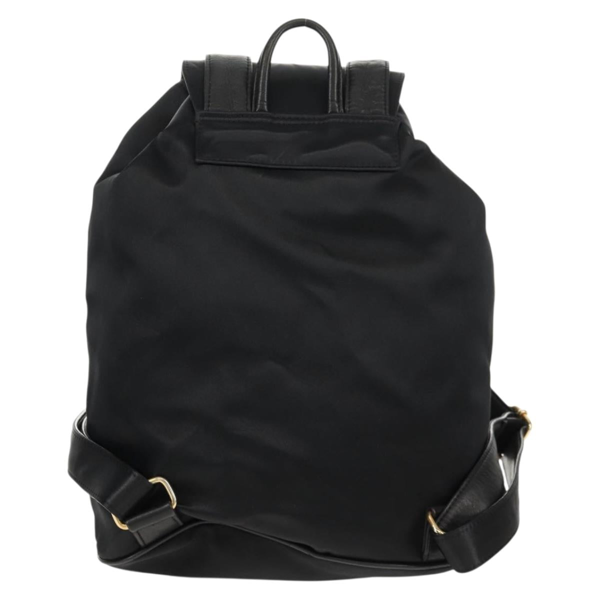 VALENTINO Backpack Nylon Leather Black Gold Auth BA8694