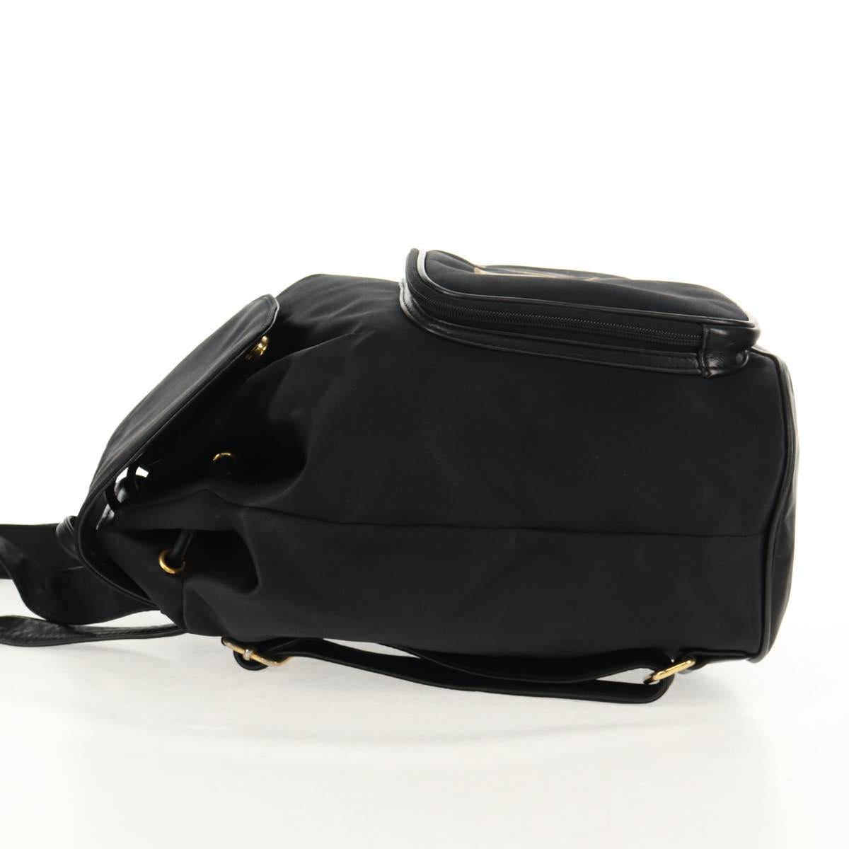 VALENTINO Backpack Nylon Leather Black Gold Auth BA8694