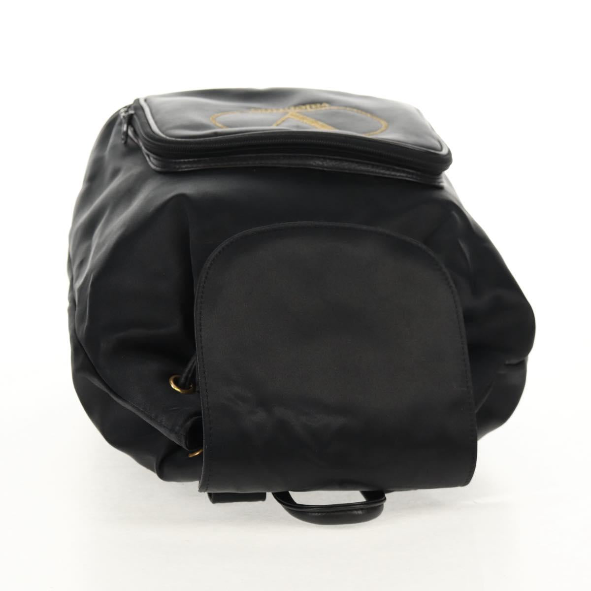 VALENTINO Backpack Nylon Leather Black Gold Auth BA8694