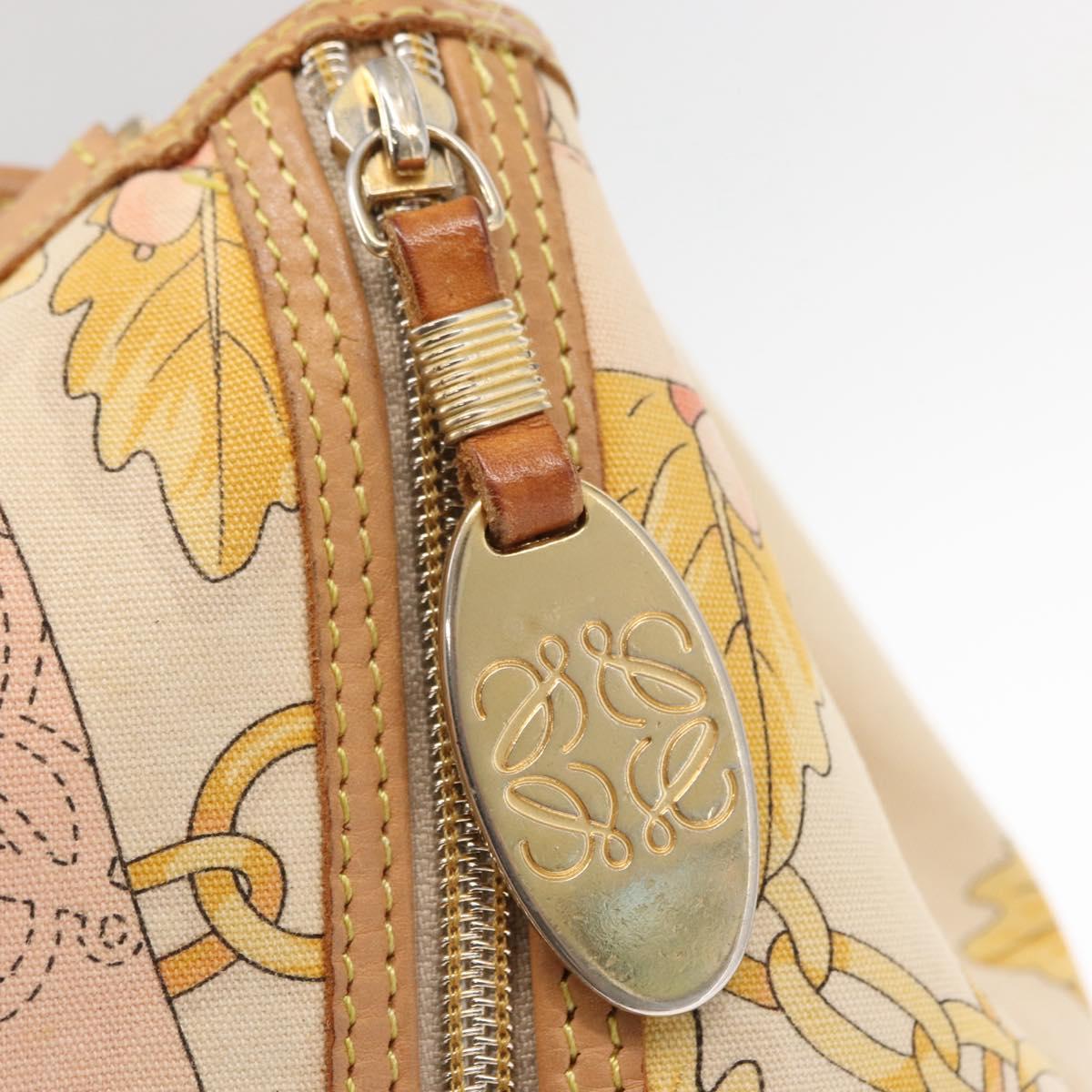 LOEWE Backpack Canvas Leather Beige Gold Auth BA8695