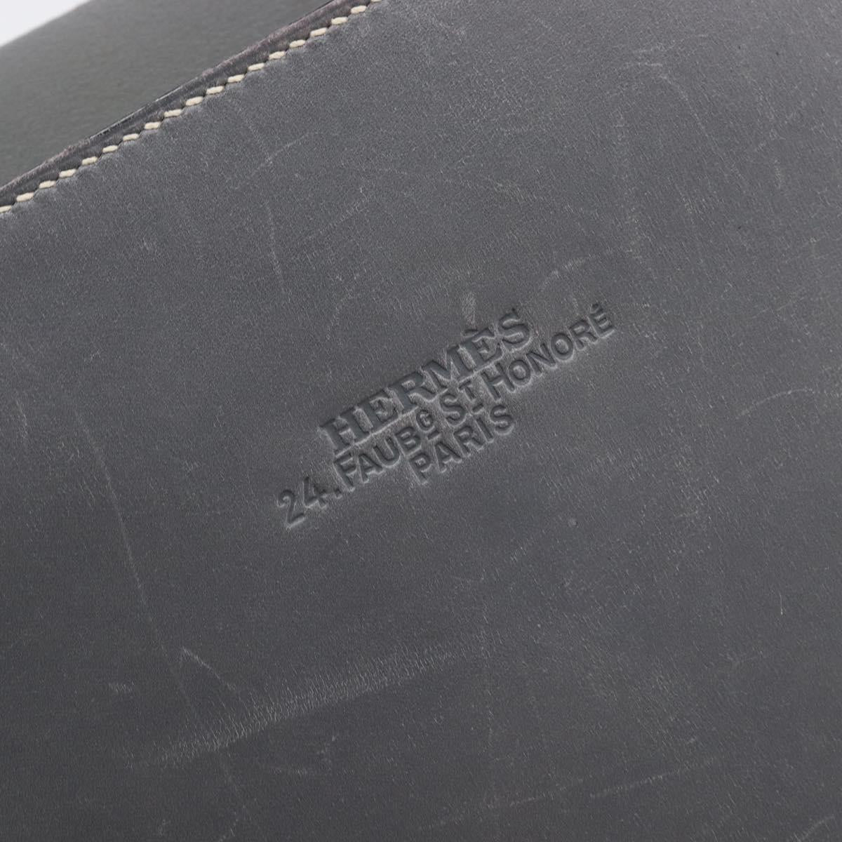 HERMES Lucy PM Hand Bag Leather Gray Auth BA8697
