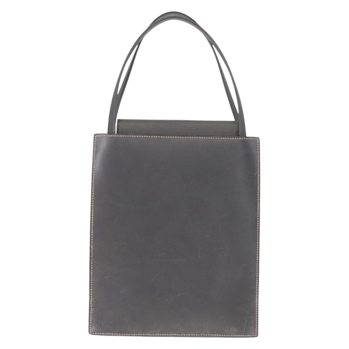 HERMES Lucy PM Hand Bag Leather Gray Auth BA8697