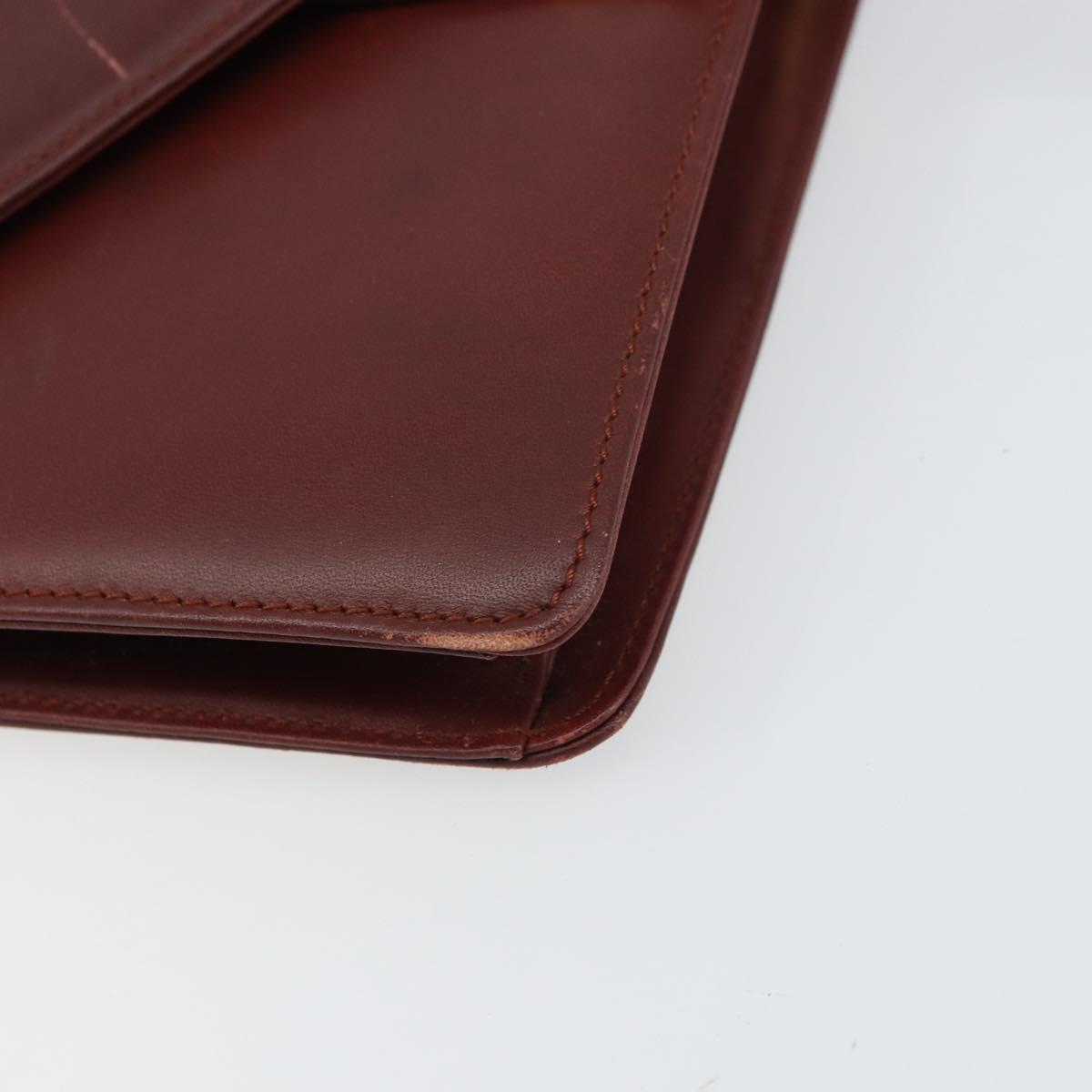 CARTIER Must Line Shoulder Bag Leather Bordeaux Gold Auth BA8699