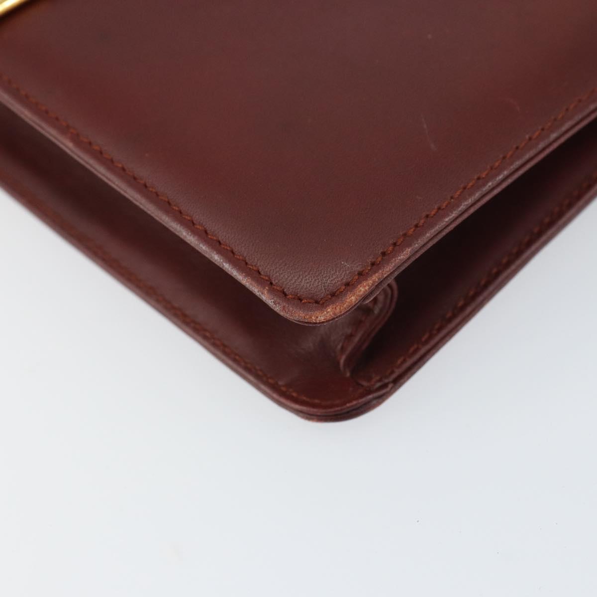 CARTIER Must Line Shoulder Bag Leather Bordeaux Gold Auth BA8699