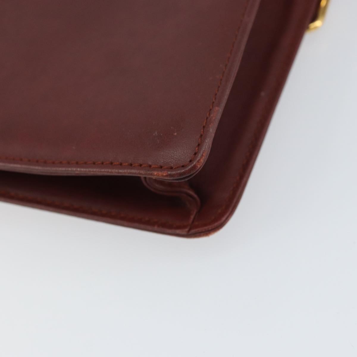 CARTIER Must Line Shoulder Bag Leather Bordeaux Gold Auth BA8699