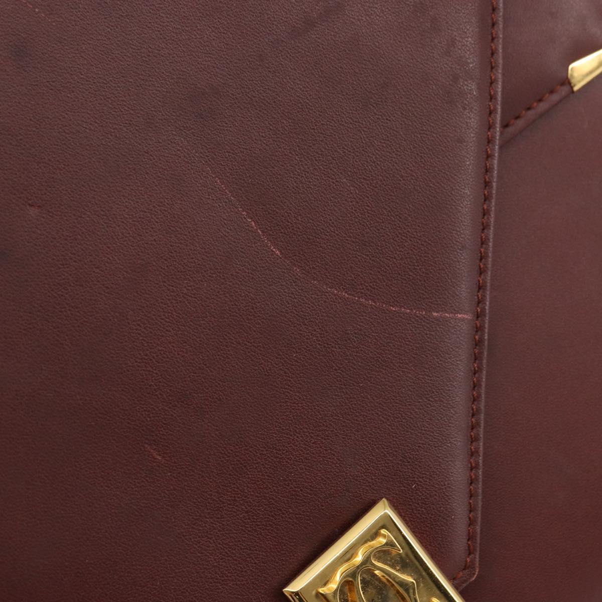 CARTIER Must Line Shoulder Bag Leather Bordeaux Gold Auth BA8699