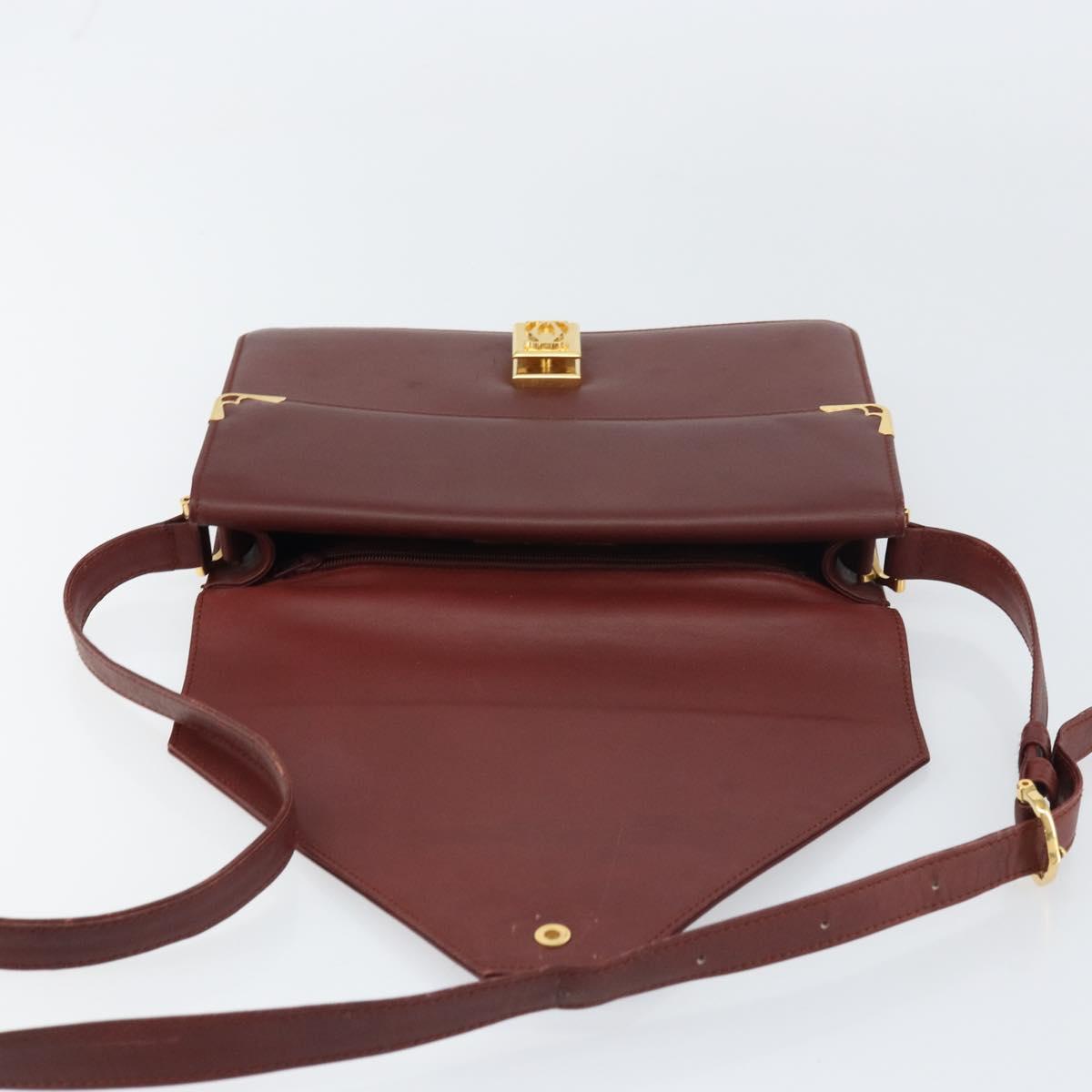 CARTIER Must Line Shoulder Bag Leather Bordeaux Gold Auth BA8699