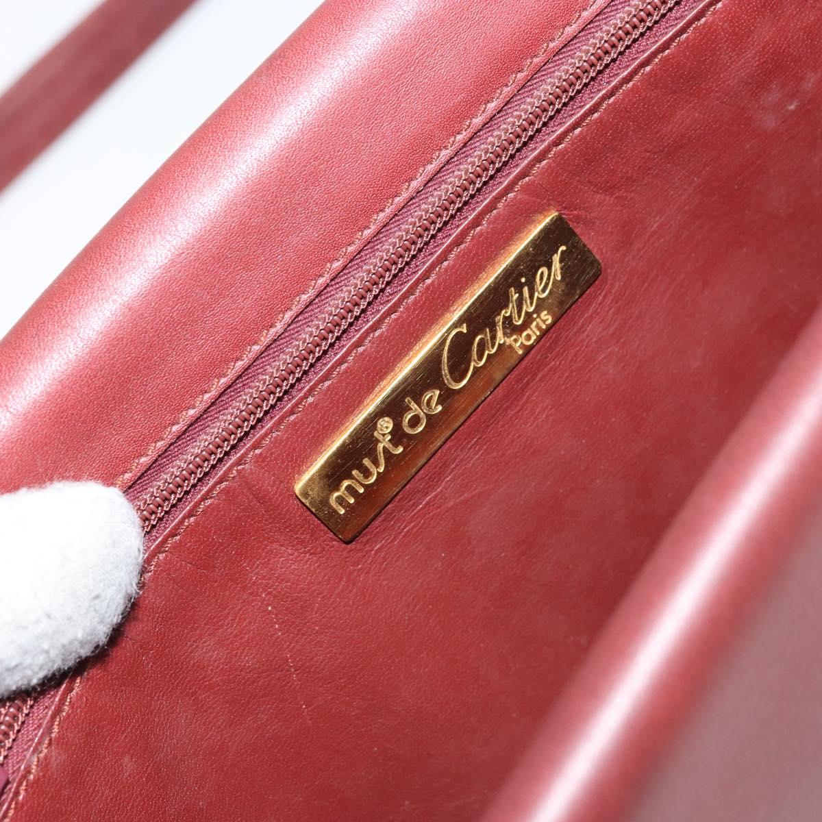 CARTIER Must Line Shoulder Bag Leather Bordeaux Gold Auth BA8699