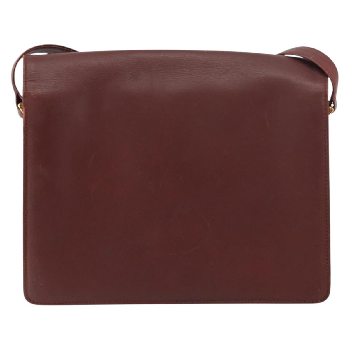 CARTIER Must Line Shoulder Bag Leather Bordeaux Gold Auth BA8699