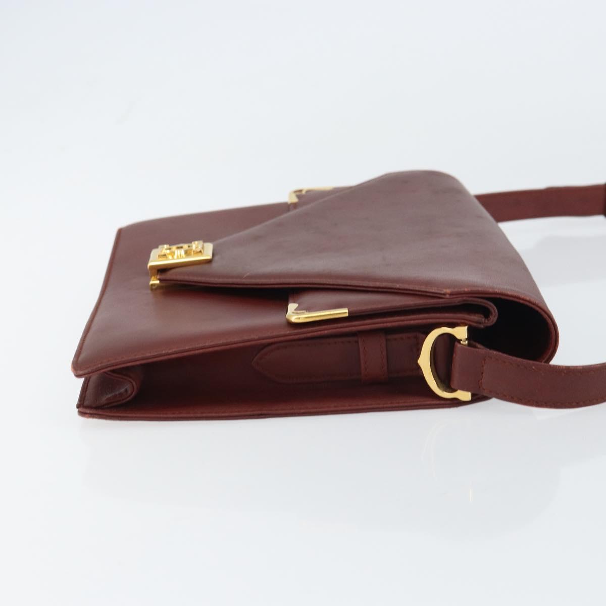 CARTIER Must Line Shoulder Bag Leather Bordeaux Gold Auth BA8699