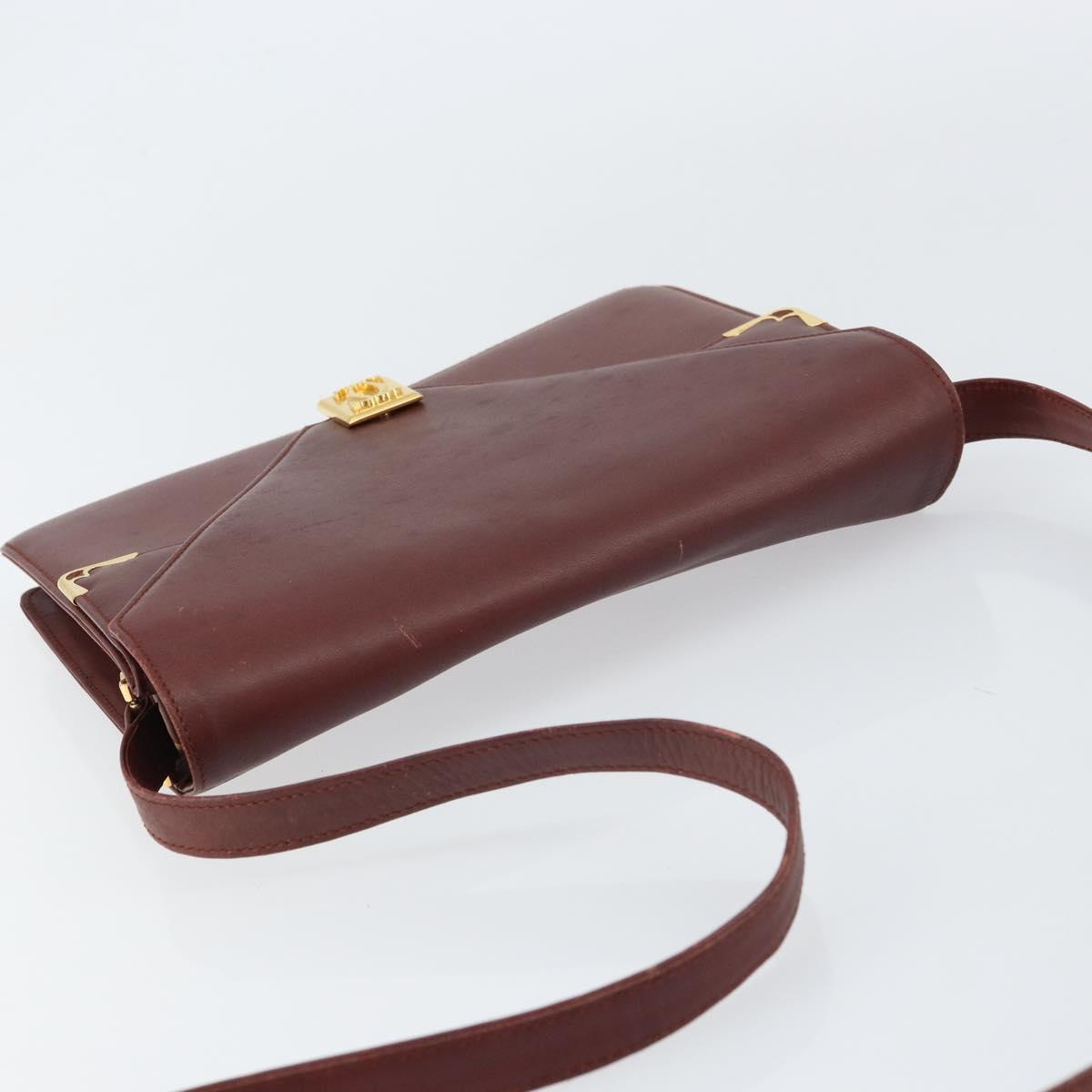 CARTIER Must Line Shoulder Bag Leather Bordeaux Gold Auth BA8699