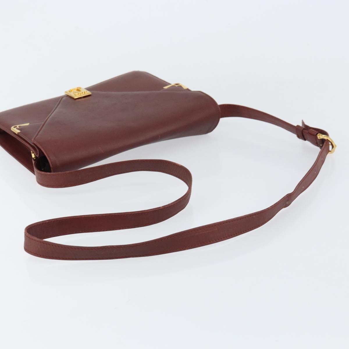 CARTIER Must Line Shoulder Bag Leather Bordeaux Gold Auth BA8699
