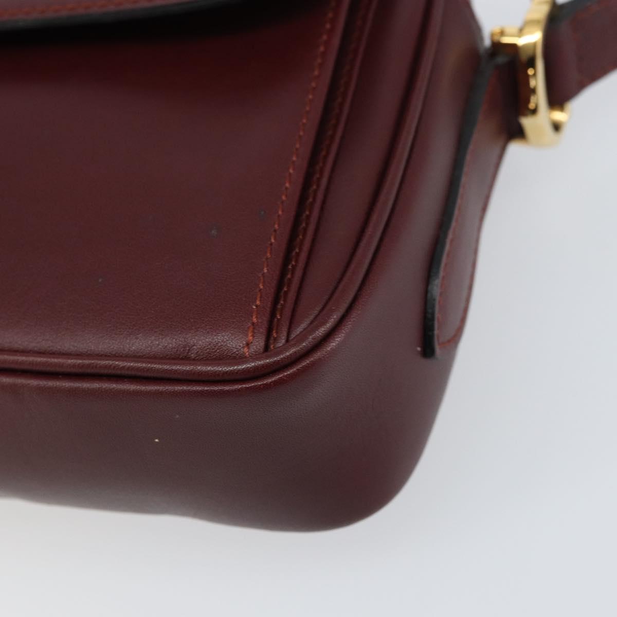CARTIER Must Line Shoulder Bag Leather Bordeaux Gold Auth BA8700