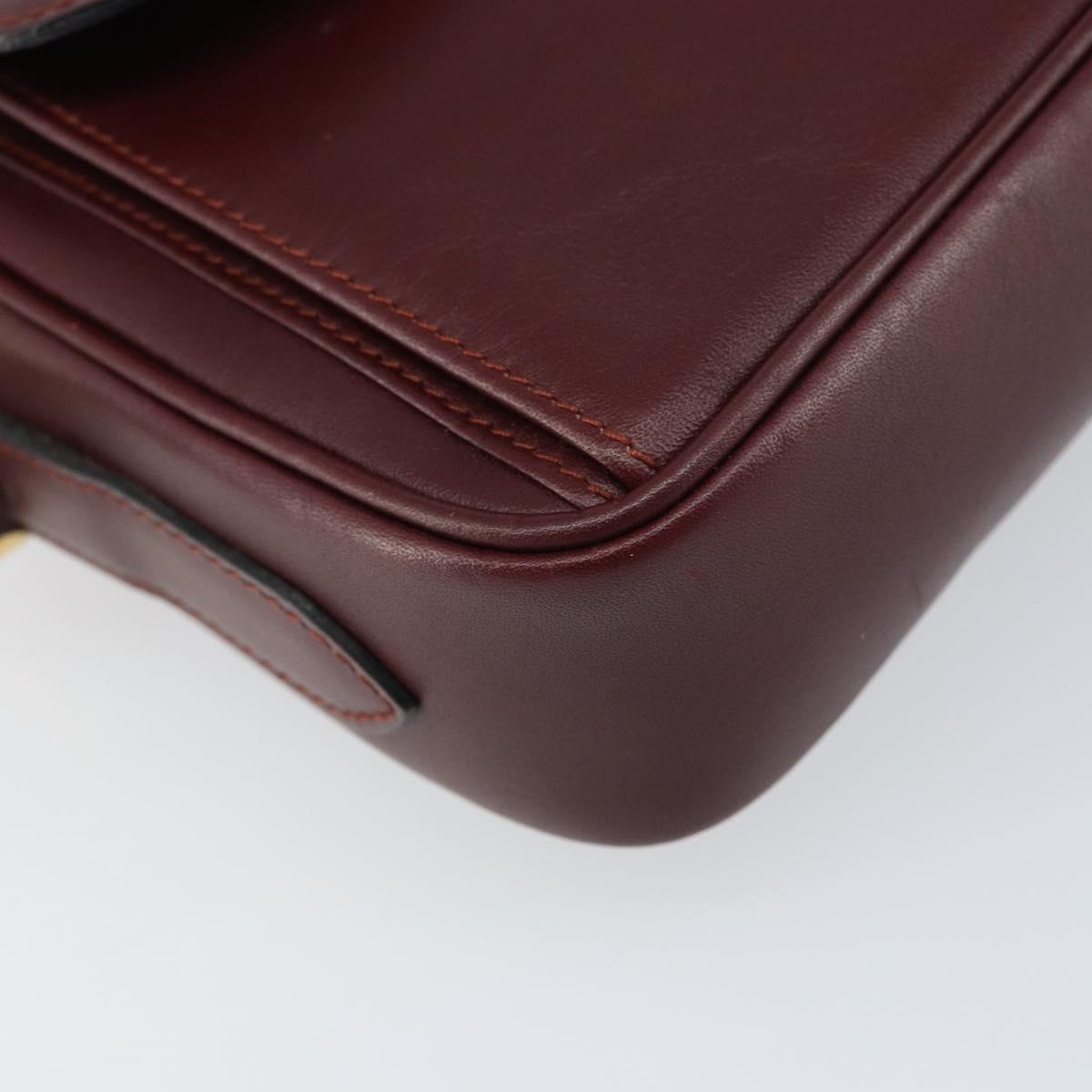 CARTIER Must Line Shoulder Bag Leather Bordeaux Gold Auth BA8700