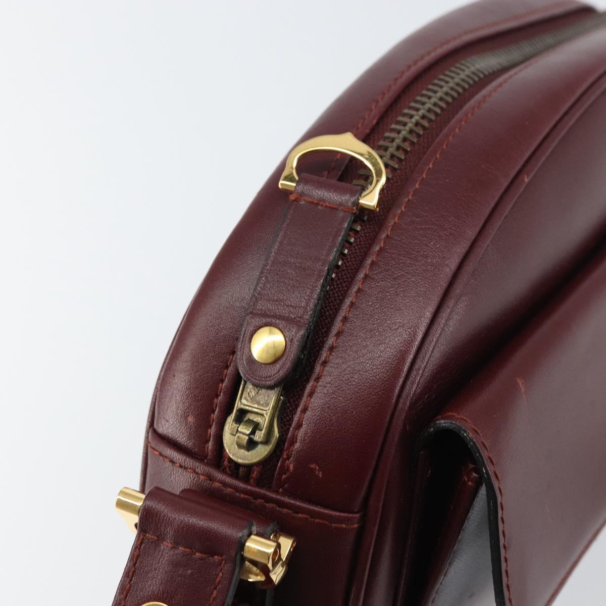 CARTIER Must Line Shoulder Bag Leather Bordeaux Gold Auth BA8700