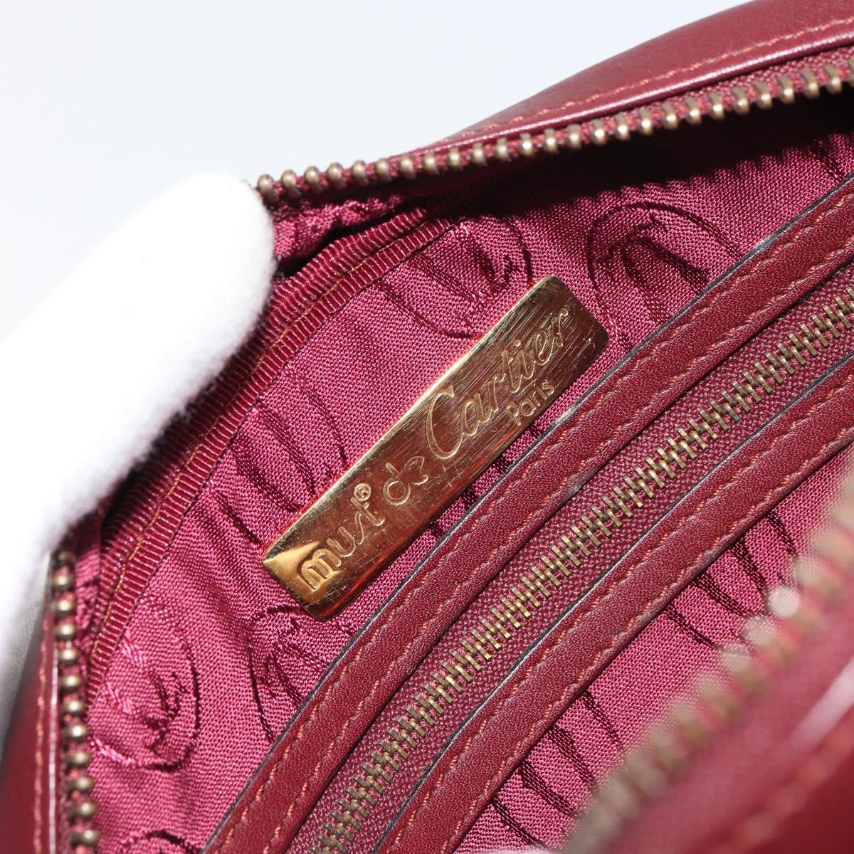 CARTIER Must Line Shoulder Bag Leather Bordeaux Gold Auth BA8700