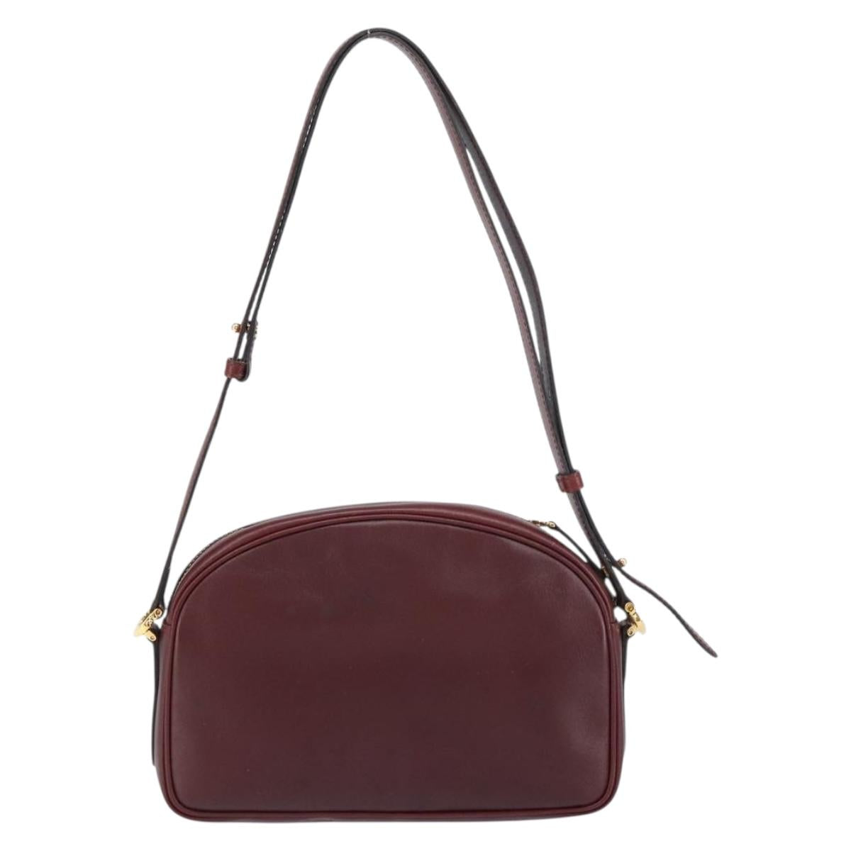 CARTIER Must Line Shoulder Bag Leather Bordeaux Gold Auth BA8700