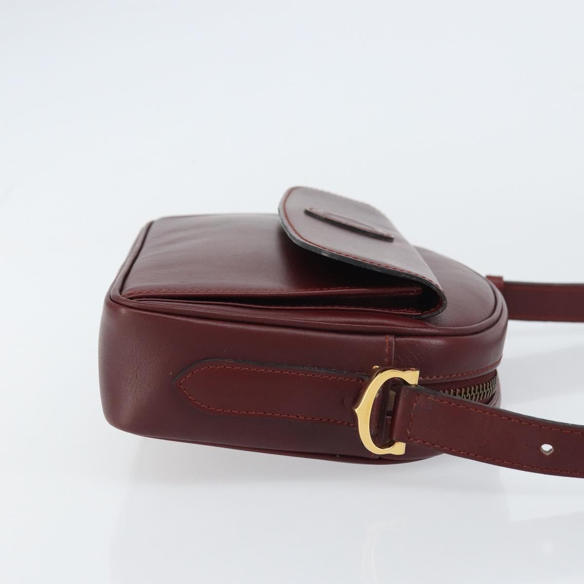 CARTIER Must Line Shoulder Bag Leather Bordeaux Gold Auth BA8700