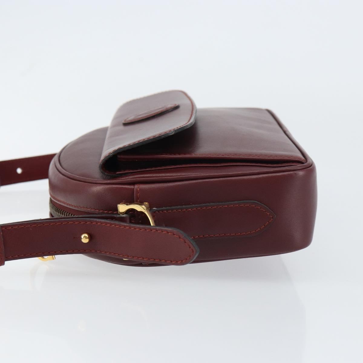 CARTIER Must Line Shoulder Bag Leather Bordeaux Gold Auth BA8700