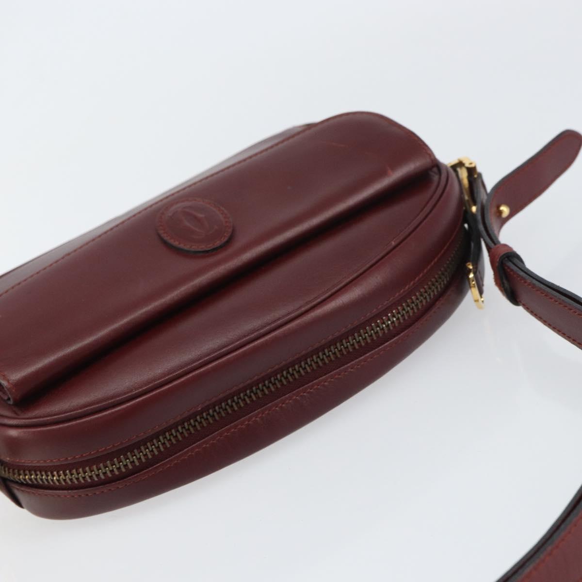 CARTIER Must Line Shoulder Bag Leather Bordeaux Gold Auth BA8700