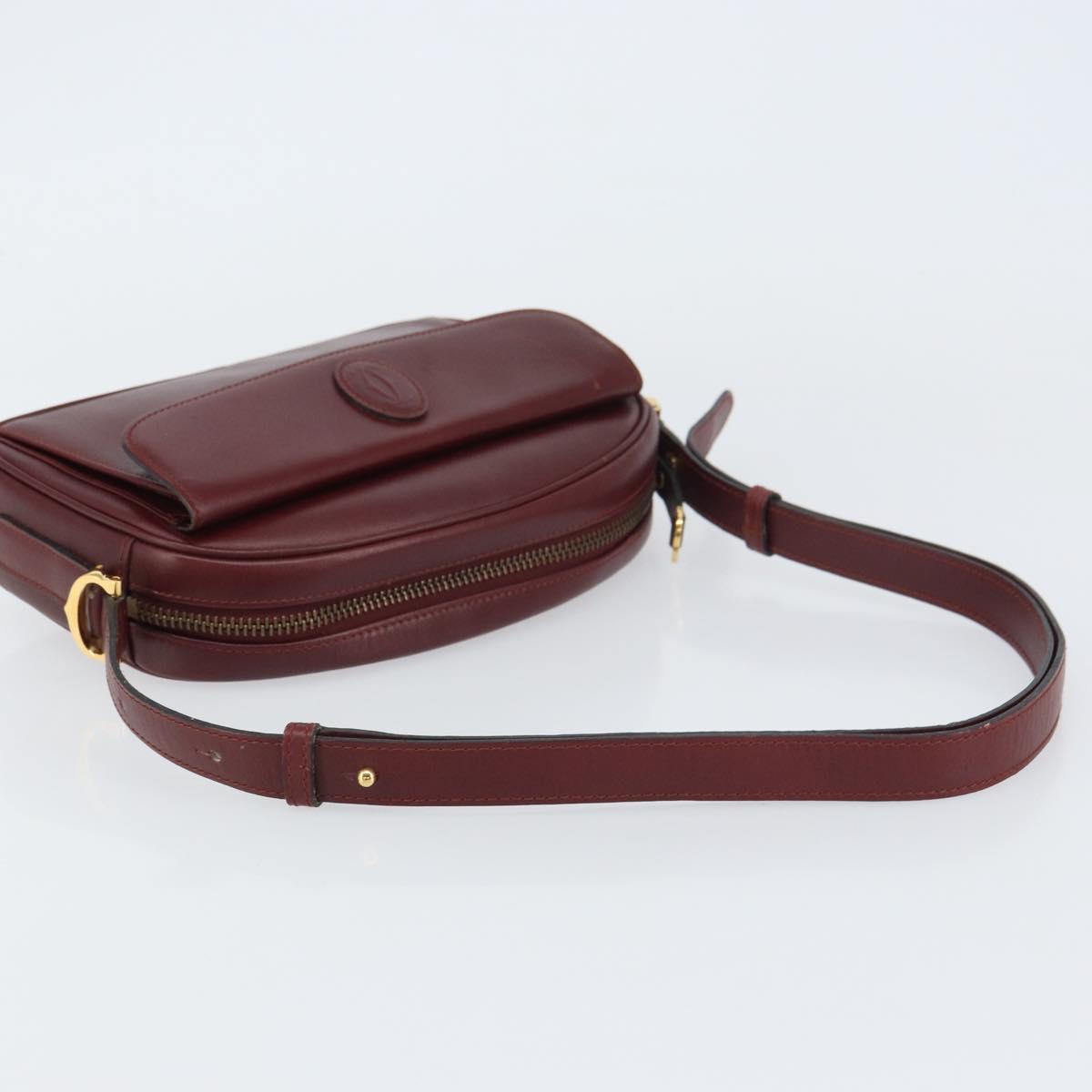 CARTIER Must Line Shoulder Bag Leather Bordeaux Gold Auth BA8700