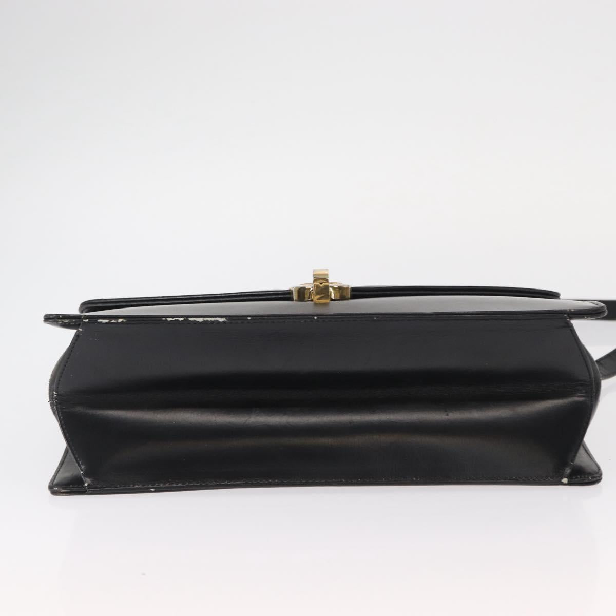 Christian Dior Shoulder Bag Leather Black Gold Auth BA8701