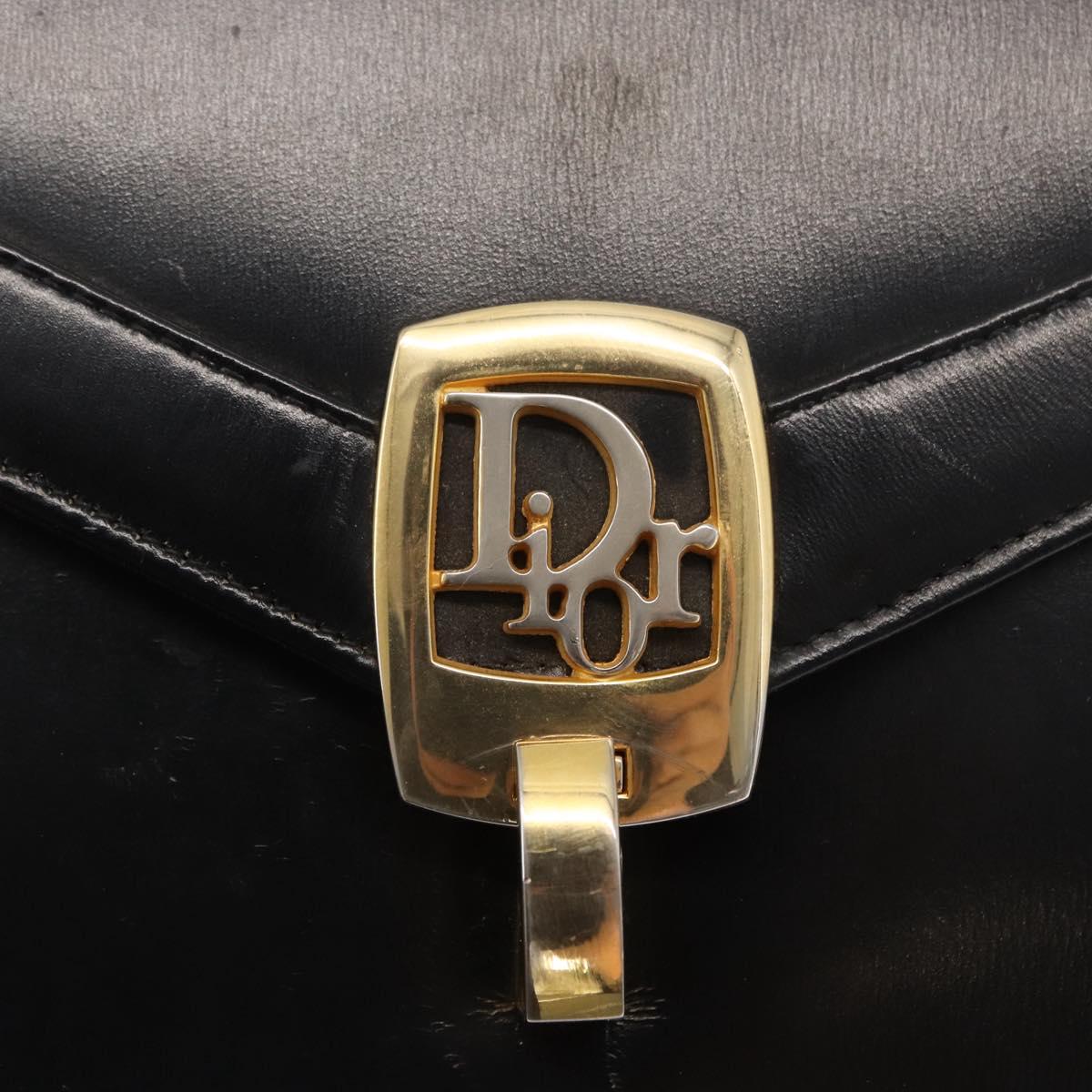 Christian Dior Shoulder Bag Leather Black Gold Auth BA8701