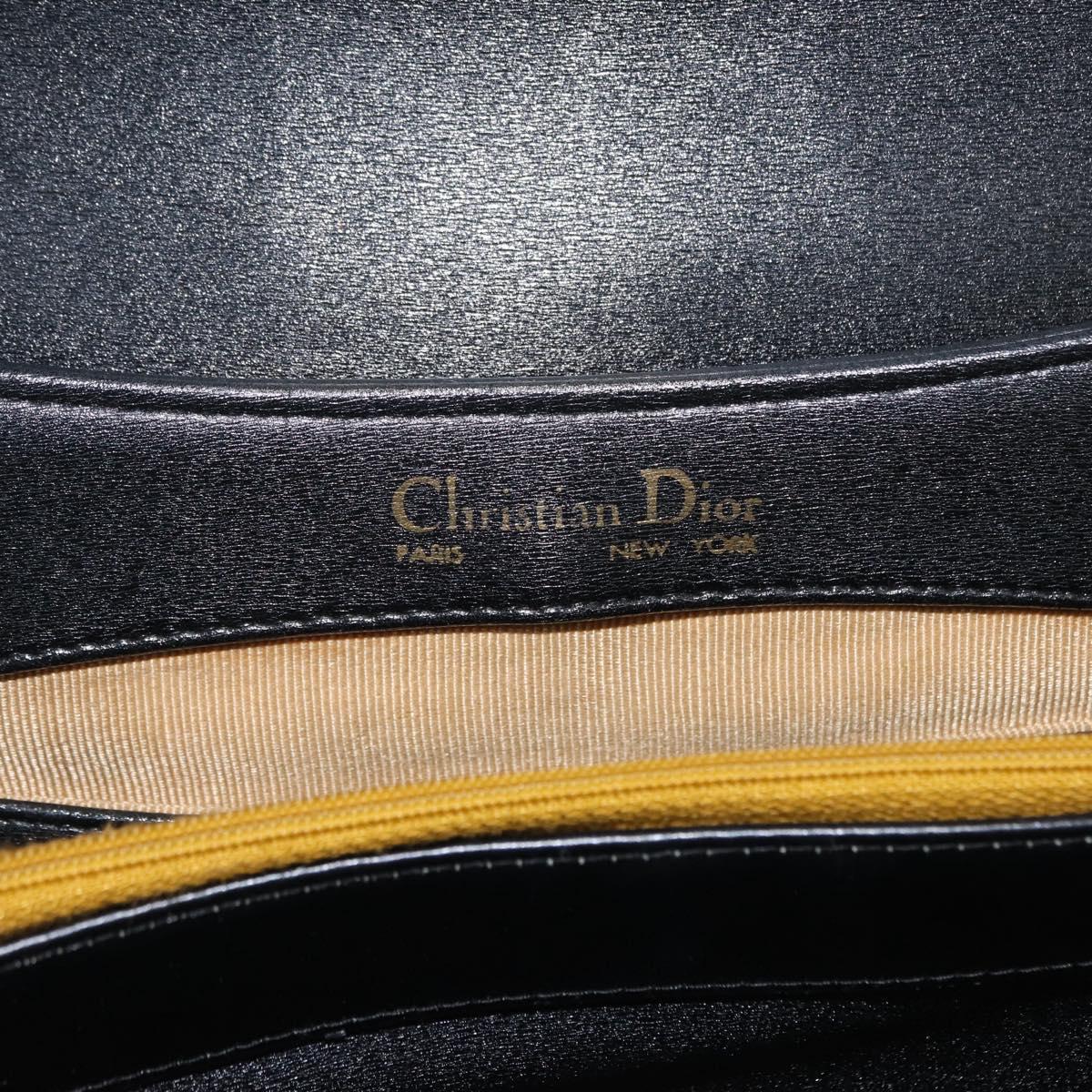Christian Dior Shoulder Bag Leather Black Gold Auth BA8701