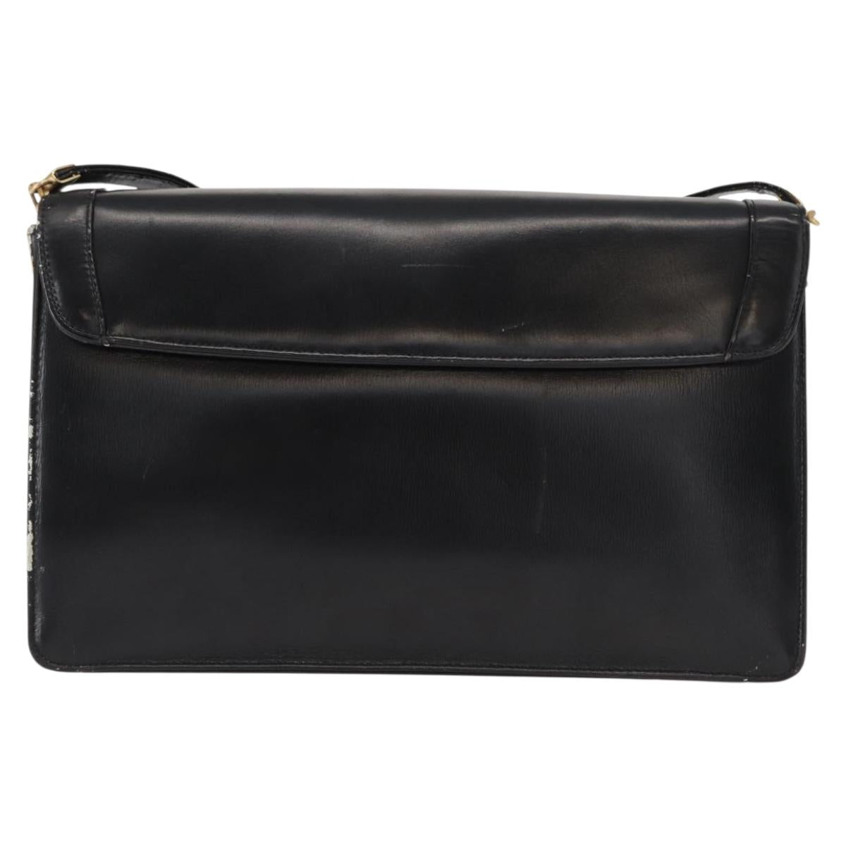 Christian Dior Shoulder Bag Leather Black Gold Auth BA8701