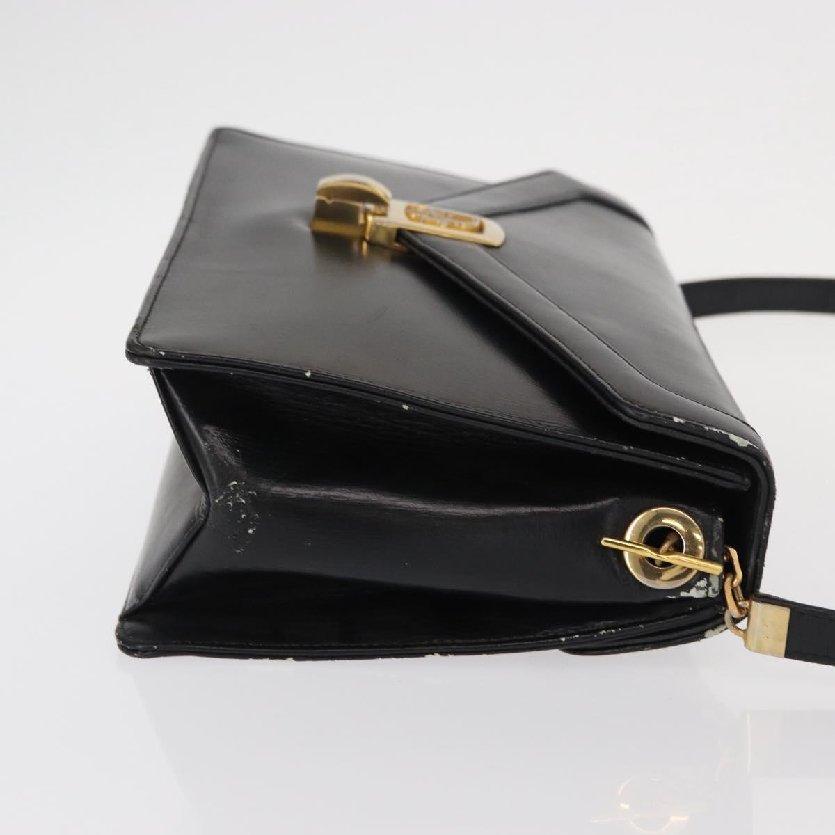 Christian Dior Shoulder Bag Leather Black Gold Auth BA8701