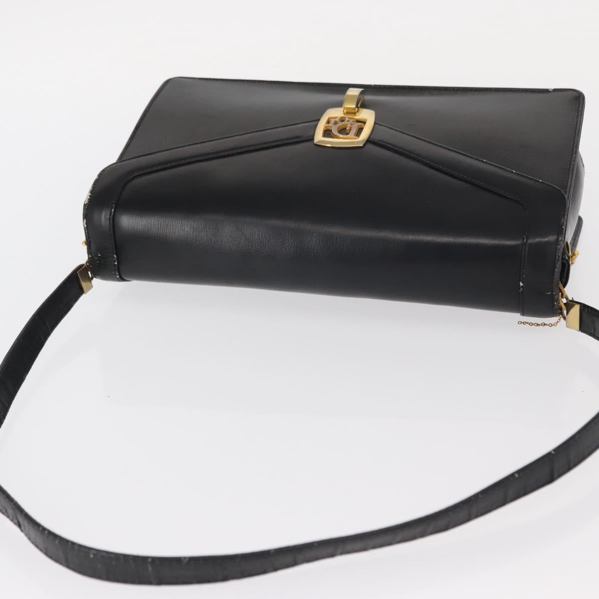 Christian Dior Shoulder Bag Leather Black Gold Auth BA8701