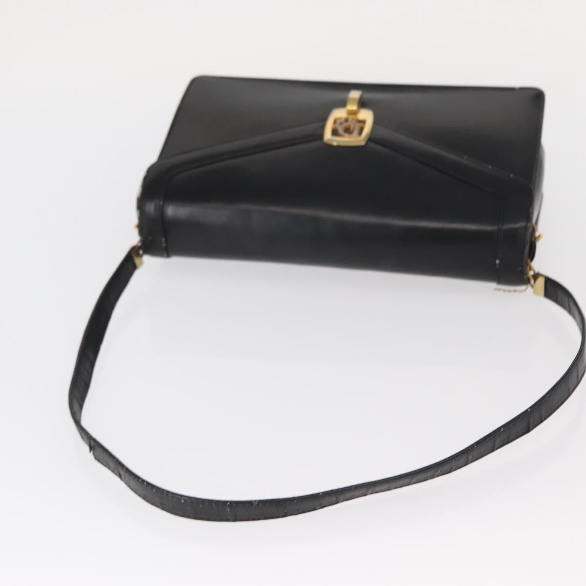 Christian Dior Shoulder Bag Leather Black Gold Auth BA8701