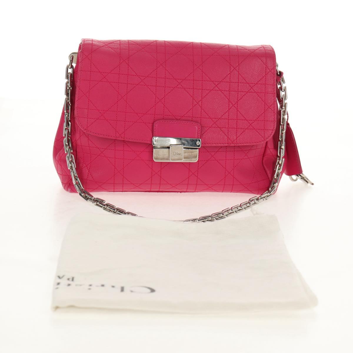 Christian Dior Canage Chain Shoulder Bag Pink Silver Auth BA8702V