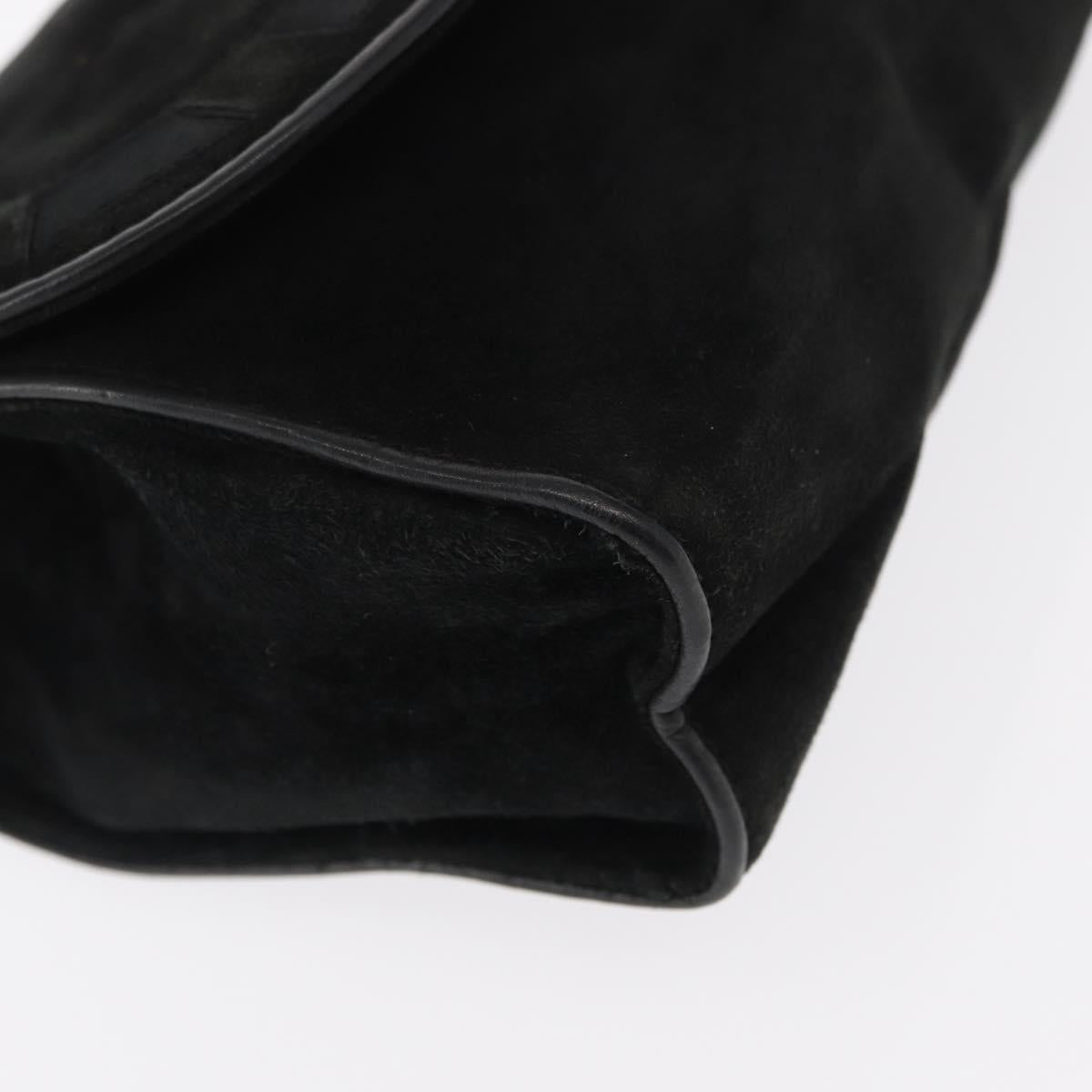 CHANEL Chain Shoulder Bag Suede Black Gold CC Auth BA8703