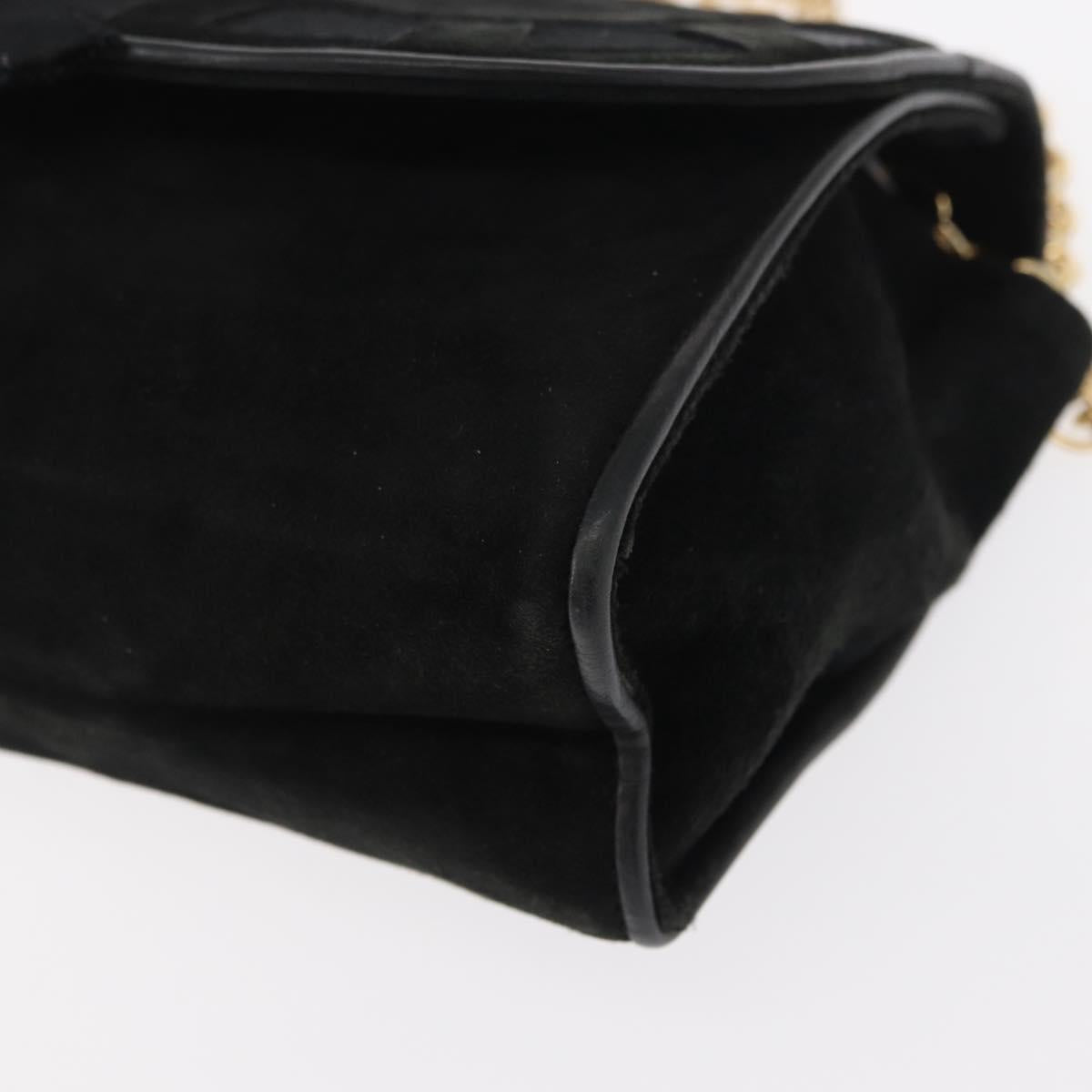 CHANEL Chain Shoulder Bag Suede Black Gold CC Auth BA8703