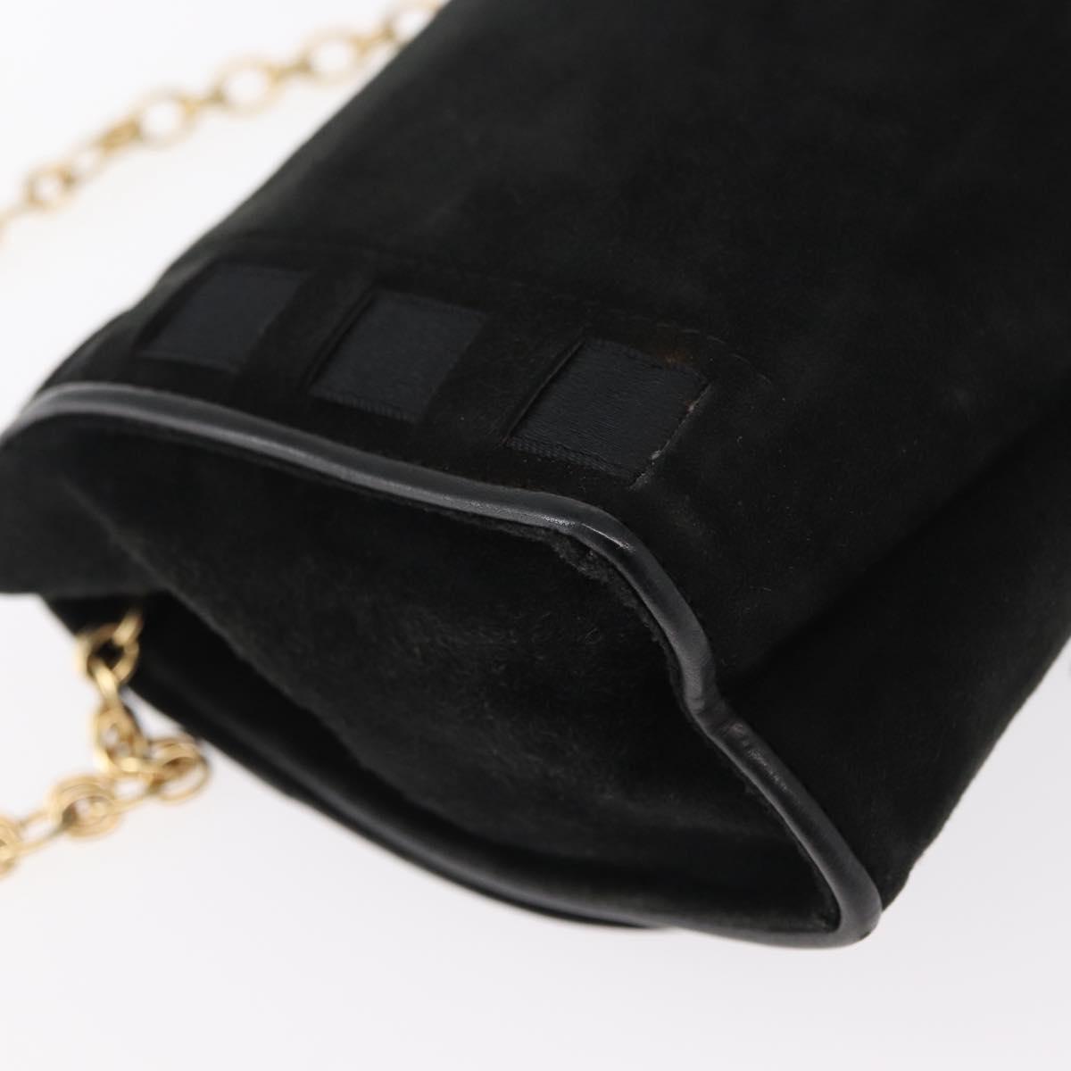 CHANEL Chain Shoulder Bag Suede Black Gold CC Auth BA8703
