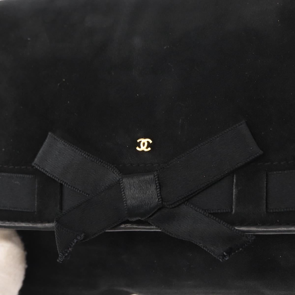 CHANEL Chain Shoulder Bag Suede Black Gold CC Auth BA8703