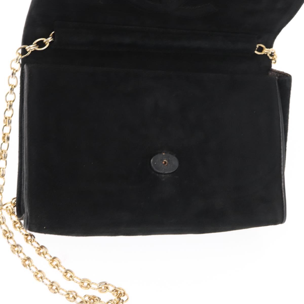CHANEL Chain Shoulder Bag Suede Black Gold CC Auth BA8703