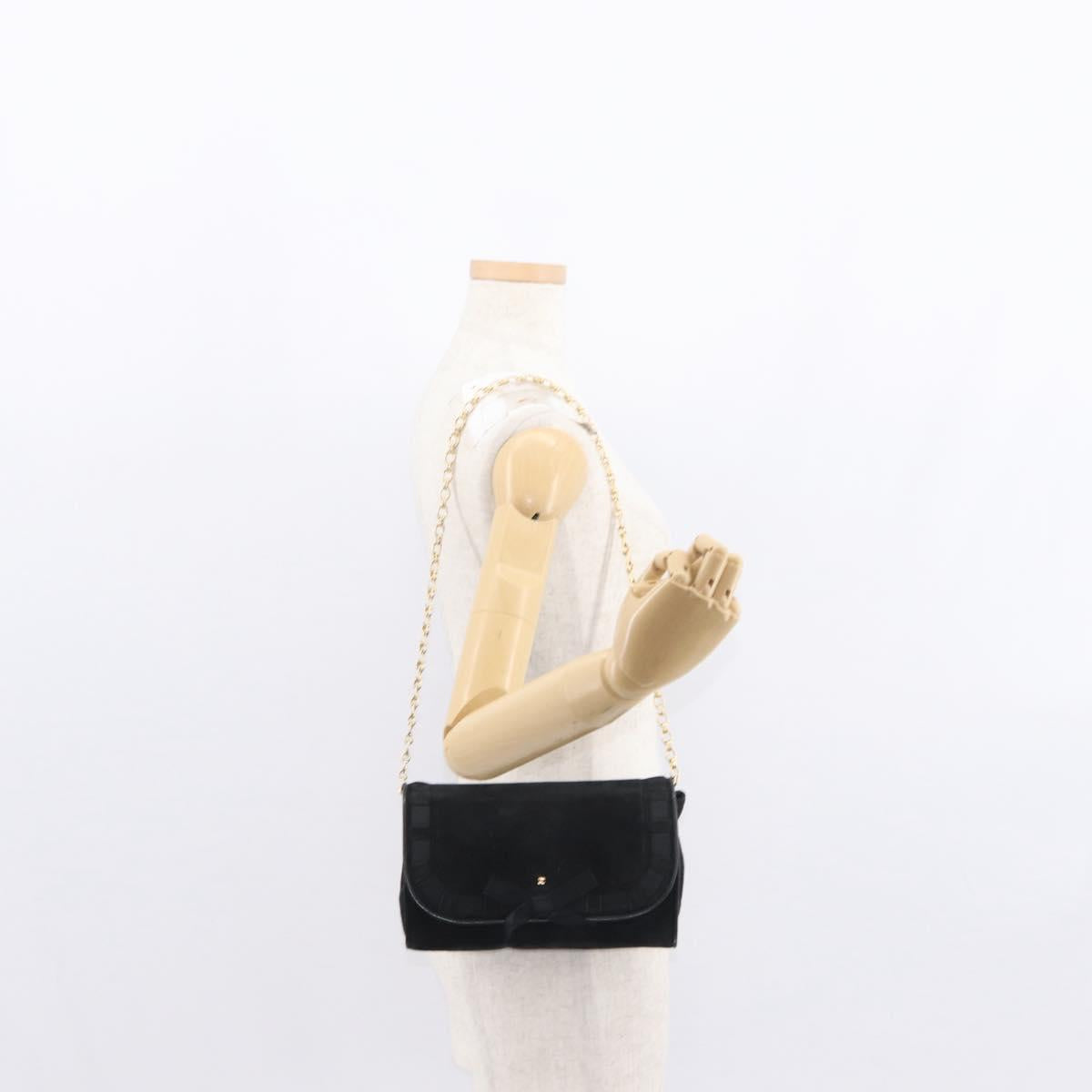 CHANEL Chain Shoulder Bag Suede Black Gold CC Auth BA8703
