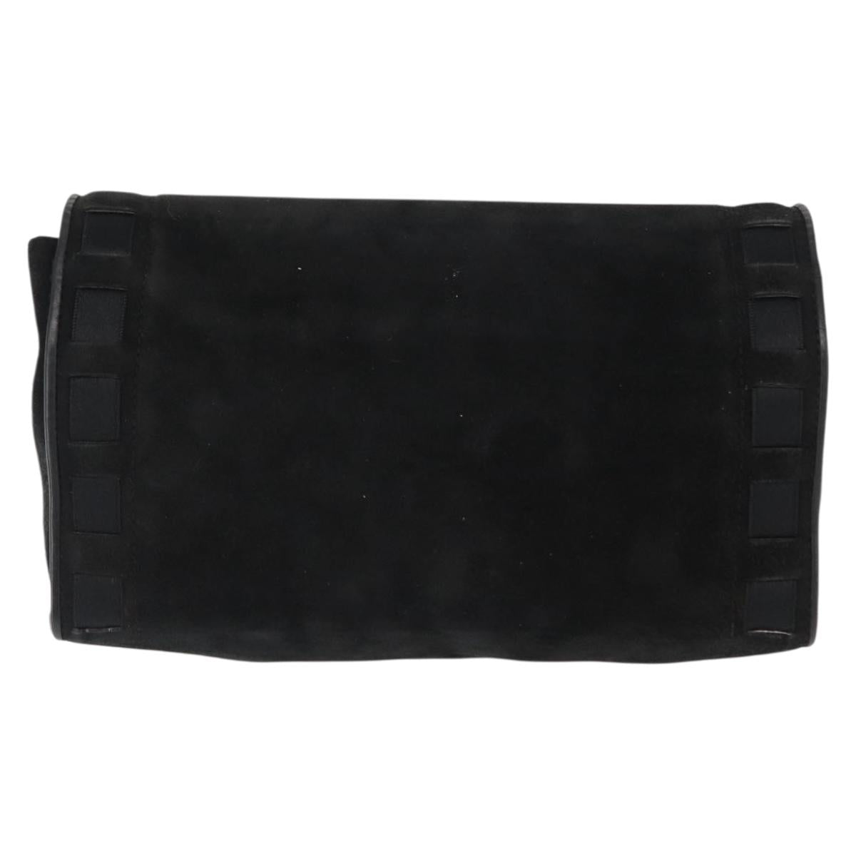 CHANEL Chain Shoulder Bag Suede Black Gold CC Auth BA8703