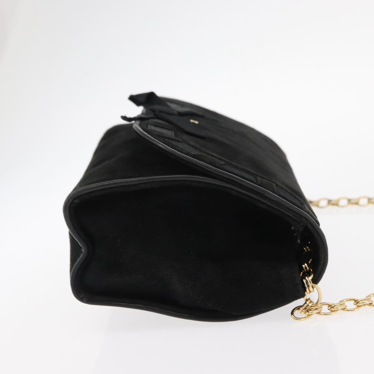 CHANEL Chain Shoulder Bag Suede Black Gold CC Auth BA8703