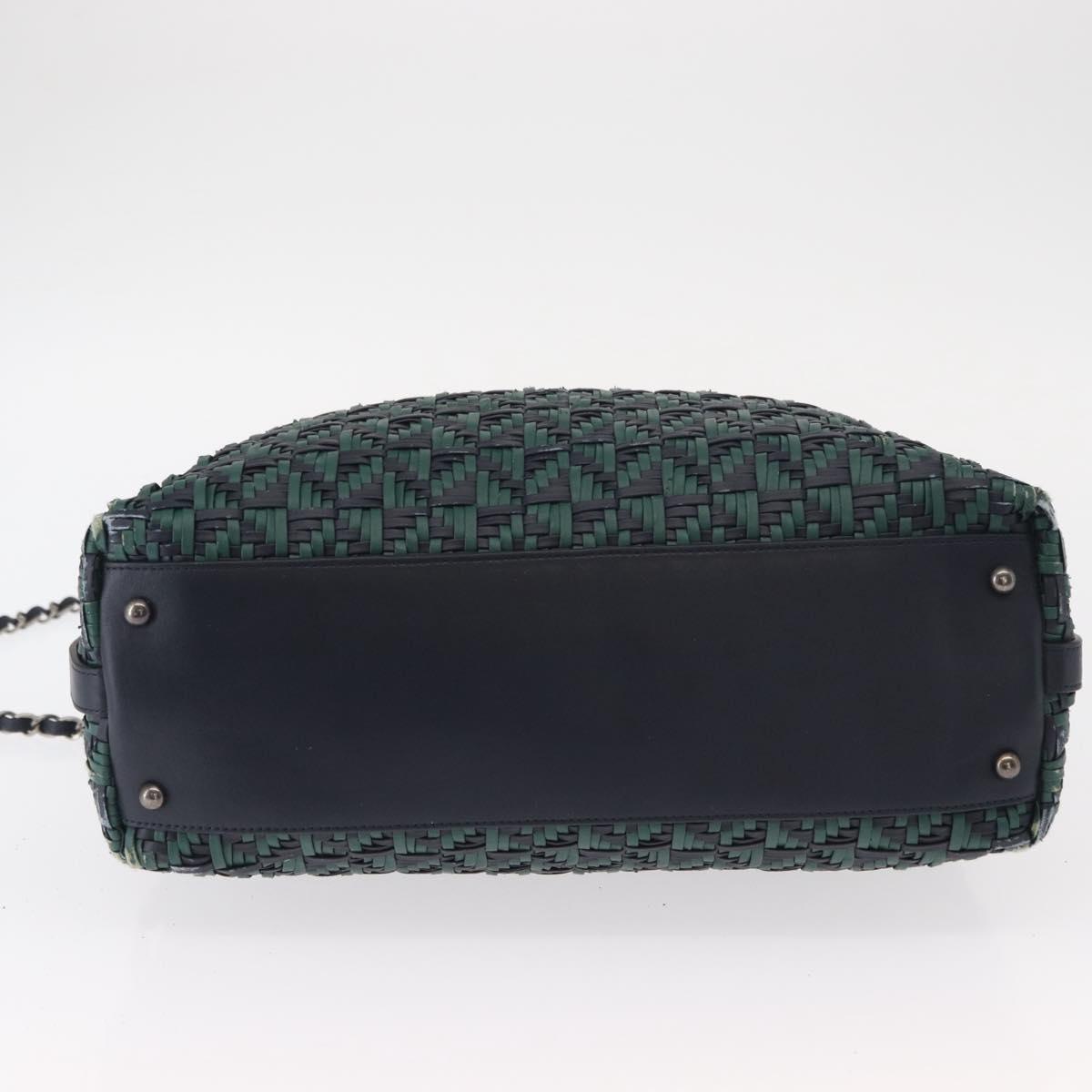 CHANEL Hand Bag Leather 2way Green CC Auth BA8704