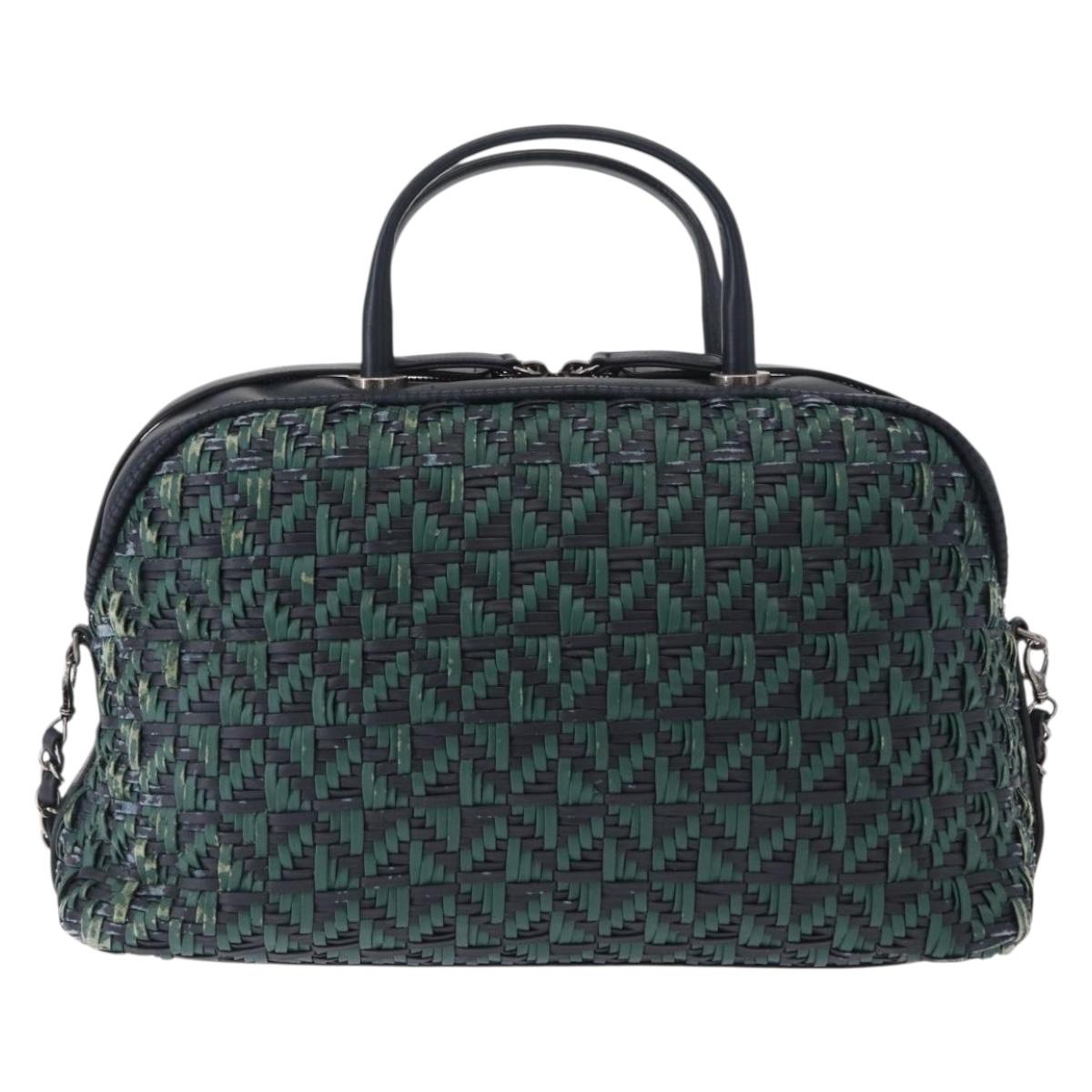 CHANEL Hand Bag Leather 2way Green CC Auth BA8704