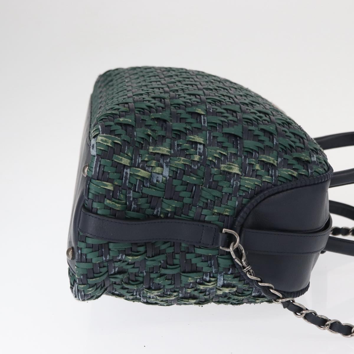 CHANEL Hand Bag Leather 2way Green CC Auth BA8704
