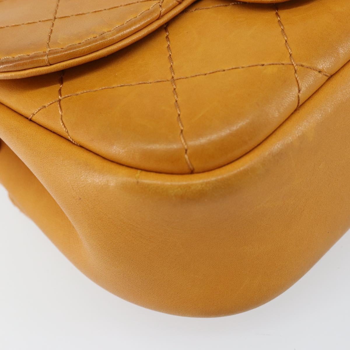 CHANEL Matelasse Chain Shoulder Bag Leather Orange CC Auth BA8705